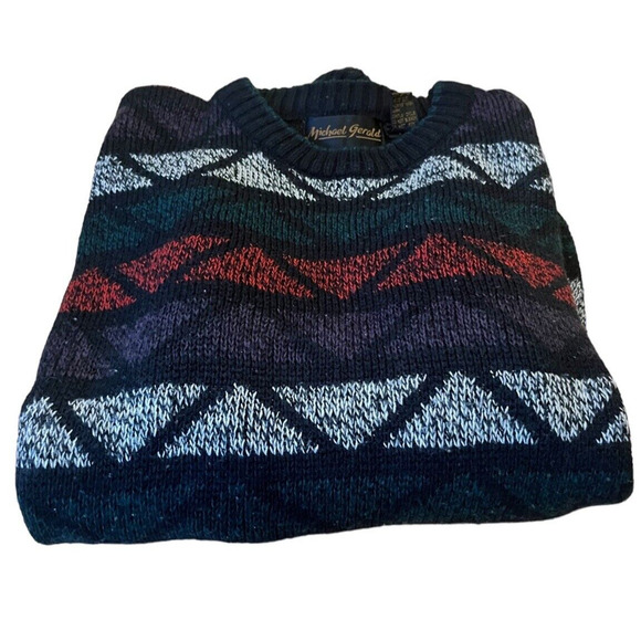 Vintage Michael Gerald Acrylic Knit Sweater; Mens Large Grandpa Cosby Retro 80s - Picture 6 of 6